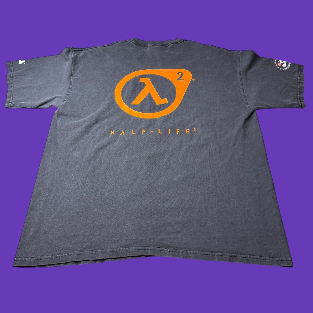 Vintage Half Life 2 ATI Video Game Promo T Shirt Valve Y2K Black Orange Rare XL